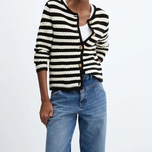 Mango Striped cardigan with jewel buttons